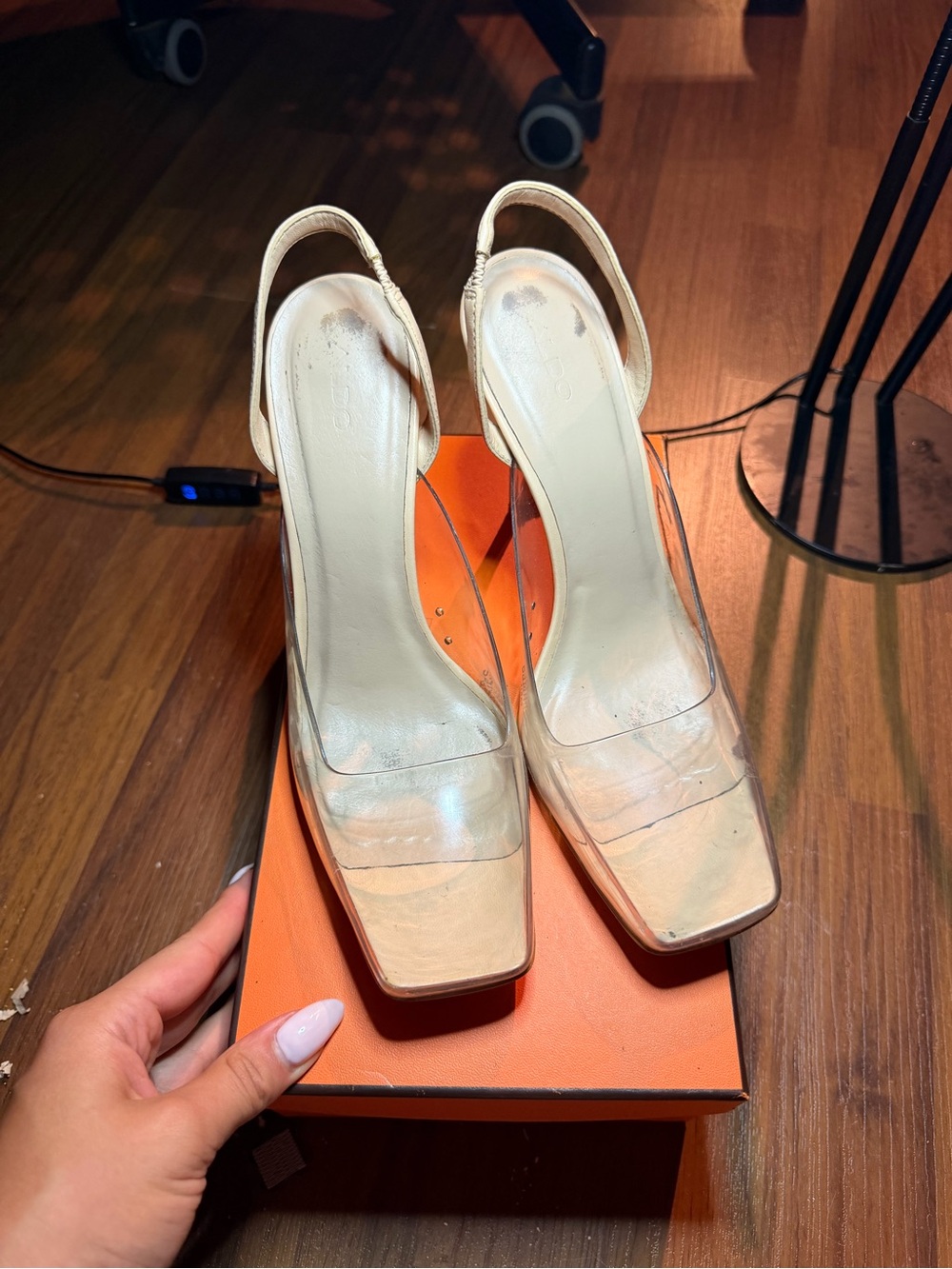 Aldo Beige Clear Slingback Heels
